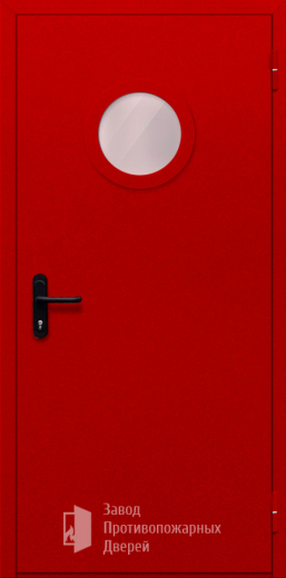 Фото двери «Однопольная с круглым стеклом (красная)» в Самаре