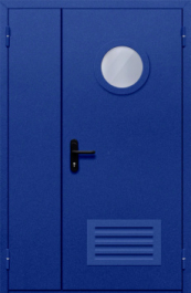 Фото двери «Полуторная с круглым стеклом и решеткой (синяя)» в Самаре