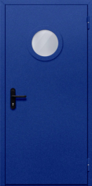 Фото двери «Однопольная с круглым стеклом (синяя)» в Самаре